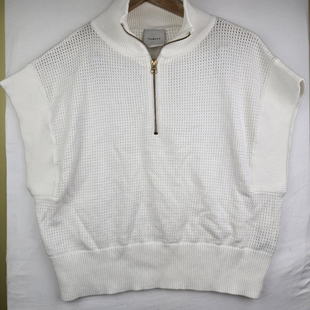 Varley White Mesh Half-Zip Pullover with Gold Zip